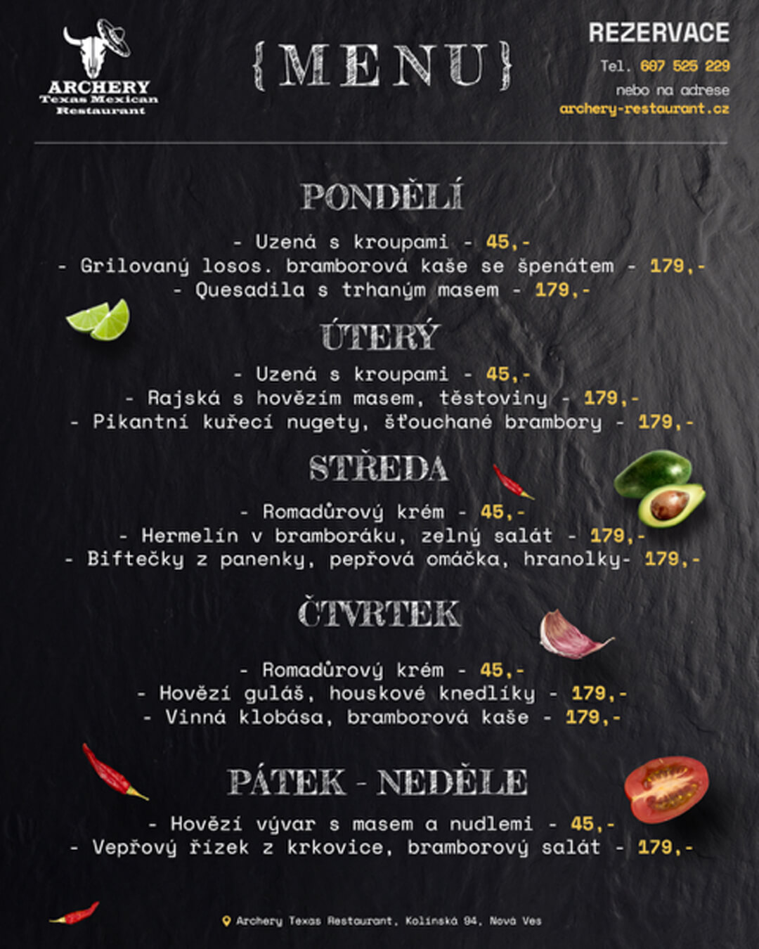 Aktuální týdenní nabídka Archery restaurant