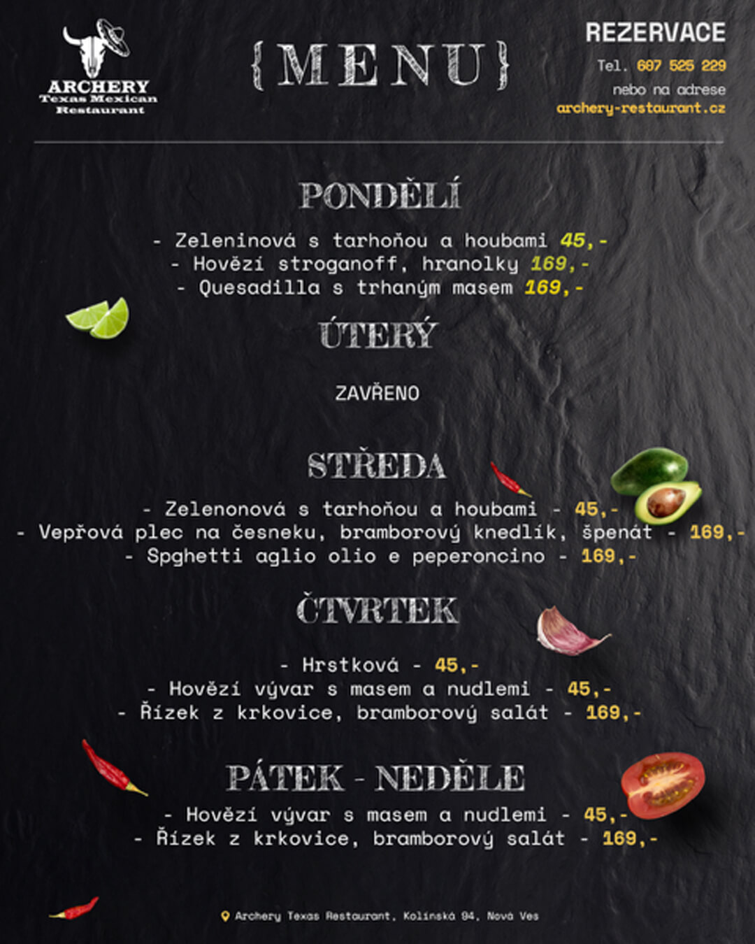 Aktuální týdenní nabídka Archery restaurant